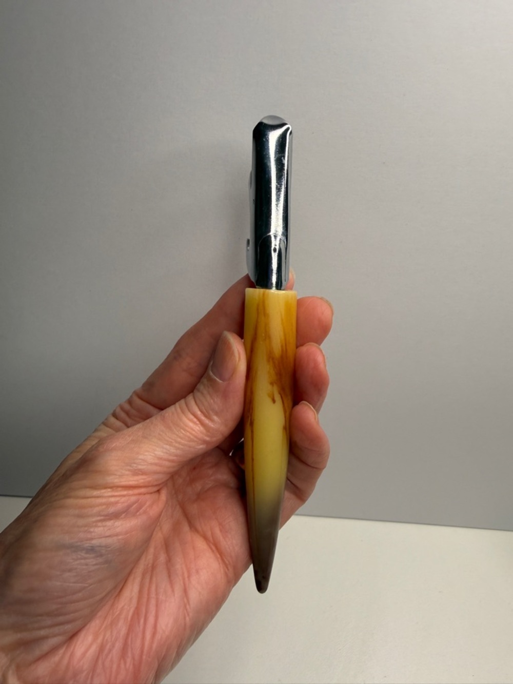 Vintage Bottle Opener with BakeliteYellow Marbled Handle - Picture 2 of 10